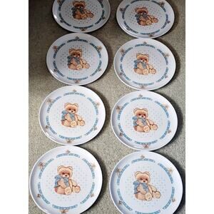 RARE Tienshan Theodore Country Bear Melamine Dinner Plates Set Of 8 SOME FLAWS